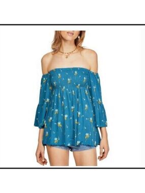 Free People Mermaid Combo Bell Sleeve Off Shoulder Top